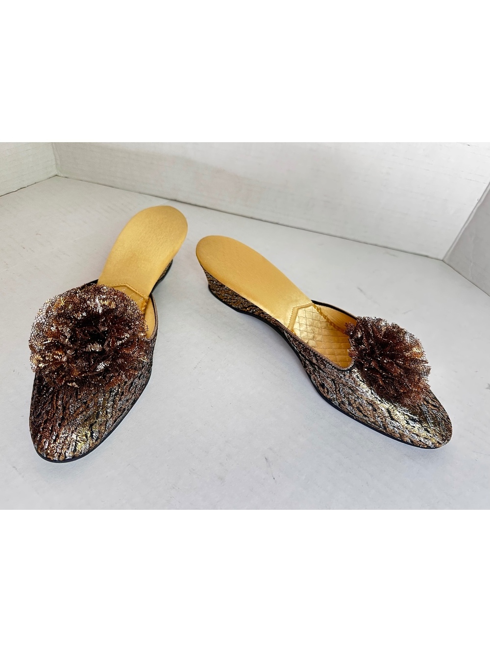 Vintage Daniel Green Metallic Boudoir Mule Slippers Size 7/7.5 N
